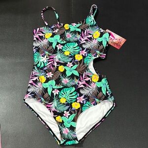 Kanu Surf tropical floral print,removable adjustable strap,cut out waist,1 piece